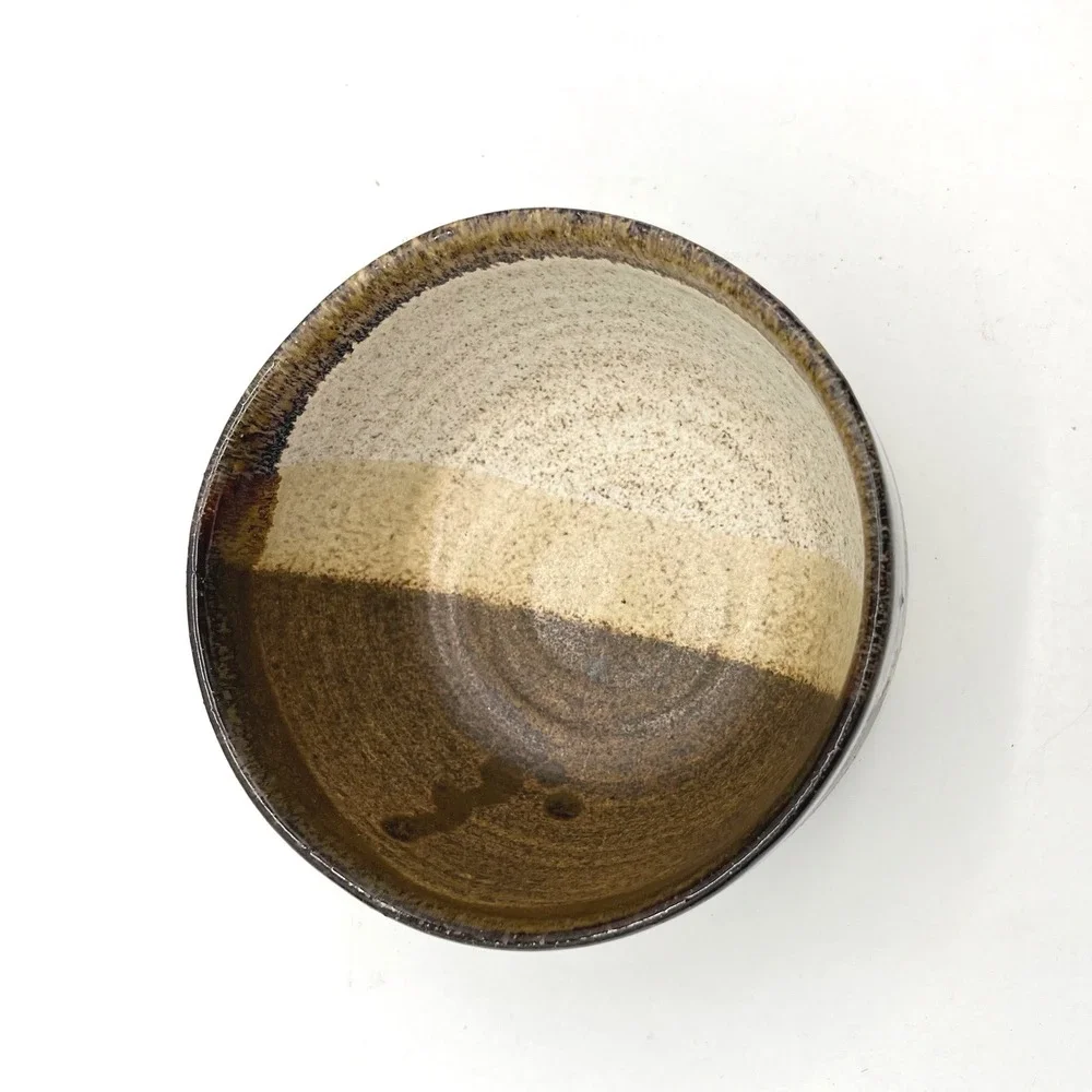 Handmade Studio‎ Pottery Tri-Tone Brown Cream Speckled Glaze Bowl Signed 5in